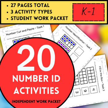 Preview of Number Identification - Worksheet Activities - 20 Activities for grades K-1