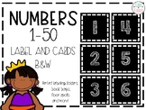 Number Label Cards Black and White Chalkboard Squares (2x2in)