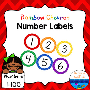 Preview of Number Labels 1-100 ~ Rainbow Chevron