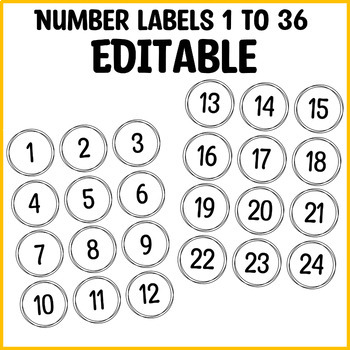 Preview of Printable Number Labels 1 to 36, Editable Number Tags, Station Numbers, Labels