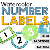 Number Labels - Calming Watercolor Decor - Editable