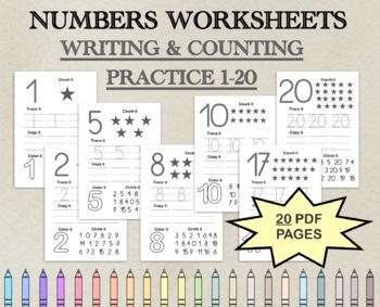 Preview of Number Learning 1-20. Recognition Preschool Worksheets.Fun Interactive Sheets