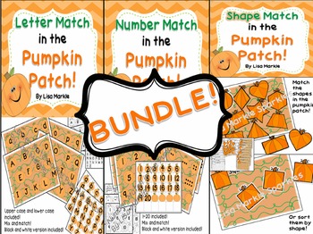 Preview of Number, Letter and Shape Match in the Pumpkin Patch for Preschool BUNDLE