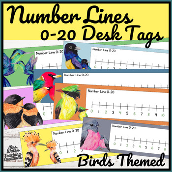 Preview of Number Line 0 to 20 Printable Desk Tags Math Tool - Birds Theme