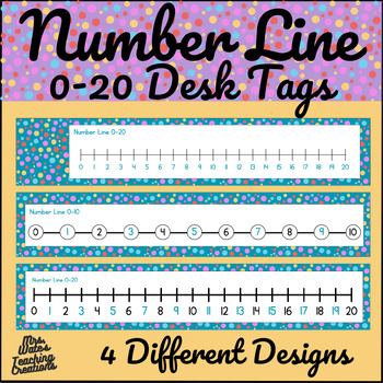 Preview of Number Line 0 to 20 Printable Desk Tags in Polka Dot Theme - Math Tool