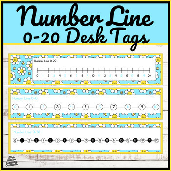 Preview of Number Line 0 to 20 Printable Desk Tags - Flower Themed Math Tool for Counting