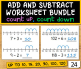 Number Line Add and Subtract Mixed Worksheet Bundle to 10,