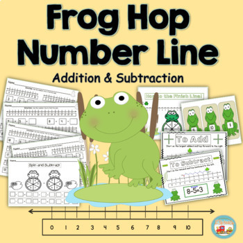 Preview of Number Line Addition & Subtraction Frog Hop Print Digital Up to 20 Differentiate