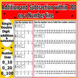 Number Line Addition and Subtraction within 100 Worksheets