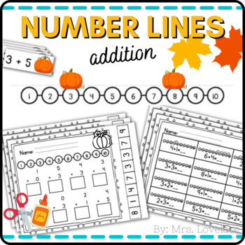 Preview of Number Line Addition to 10 Worksheets and Activities | Thanksgiving