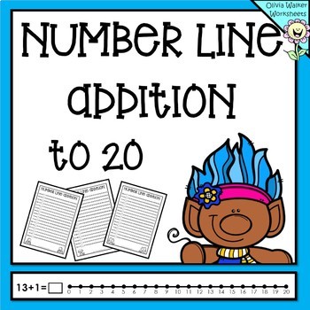 Preview of Number Line Addition to 20 Worksheets and Printables, kindergarten, grade one