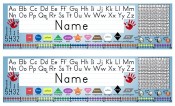 Preview of Desk Name Tags w/Number Line to 100 - 8.5x14 in MS Word (Multicolor & Editable)