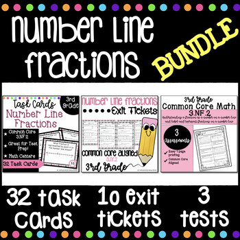 Preview of Number Line Fractions NF.2 BUNDLE | Task Cards, Exit Tickets, Assessments