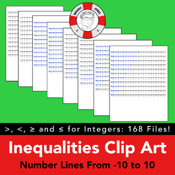 Preview of Number Line Inequalities Math Clip Art - Integers from -10 to 10: 168 Files!