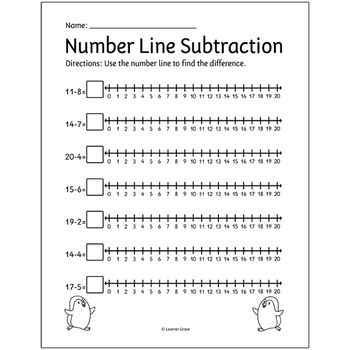 Number Line Subtraction to 20 | Printable Worksheets by Learner Grove