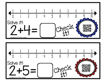 Addition Number Line Task Cards with QR Codes by Glitter and Glue 4 K-2