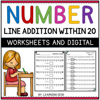 Preview of Number Lines Addition to 20 Worksheets Google Slides Kindergarten First Grade