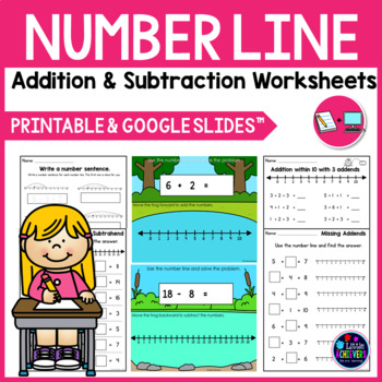 Preview of Number Line Addition and Subtraction Worksheets and Google Slides™