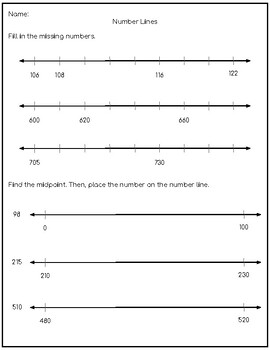 Number Lines Assessment/Quick Check Page by Caroline Dulemba | TPT