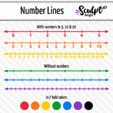 Number Lines Clip Art ~ Integers to 5, 10 & 20 ~ 7 Bold Colors