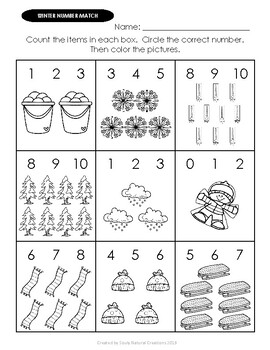 Number Match WINTER Worksheets by Souly Natural Creations | TpT