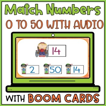 Preview of Number Matching 0 - 50 | Number Recognition | Number Match Up Audio Boom Cards