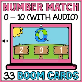 Preview of Earth Day Number to Number Matching 0 to 10 Boom Cards with Audio - Special Ed