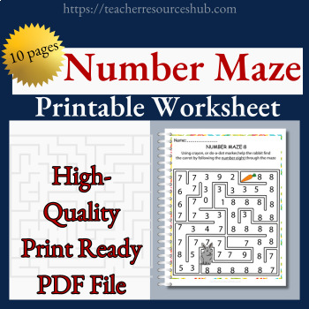 Preview of Number Maze Printable Worksheet pdf