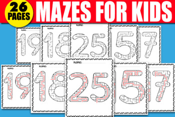 Preview of Number Maze Puzzle Worksheets 0-25, Mazes Puzzle Book & Solutions, Math Numbers