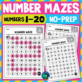Number Mazes 1-20 | Dot The Number Mazes Worksheets No-Pre