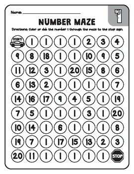 Preview of Number Mazes 1-20 | Dot the Number Mazes