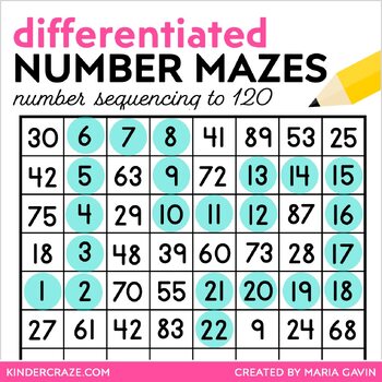 Preview of Number Mazes for Sequencing Numbers to 120 | Counting to 100 or 120 in Sequence
