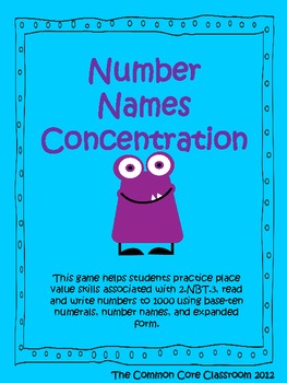 Number Names Concentration Game * 2nd Grade Math * 2.NBT.3 * Place Value