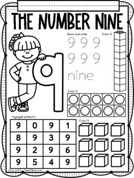 All About the NUMBER NINE ~ NO PREP Number Sense Kindergarten Math