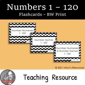 Preview of Number Numerals and Number Names 1 to 120 Black and White Flashcards