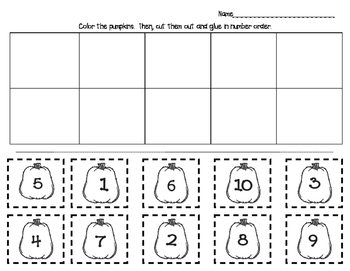 Number Order 1-10 Cut and Paste by Kinder Awesomeness | TpT
