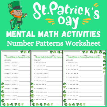 Preview of Number Patter Mental Math Activities Funny St. Patrick's Day - Spring Worksheets