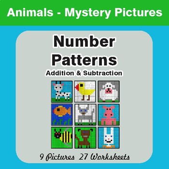 Number Patterns: Addition & Subtraction - Color-By-Number Math Mystery Pictures