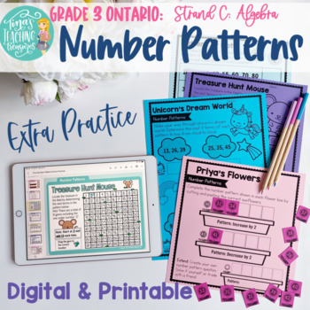 Preview of Number Patterns -Algebra- Extra Practice Grade 3 Ontario Math PRINT & DIGITAL