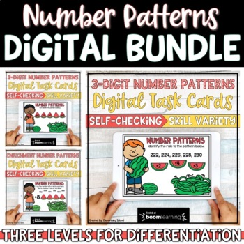 Preview of Number Patterns Digital Math Activities | Skip Counting Math BOOM Cards BUNDLE