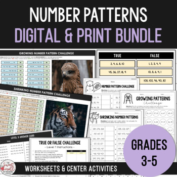 Preview of Number Patterns Digital & Print Bundle - Investigate Growing Shrinking Patterns