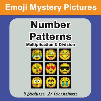 Number Patterns EMOJI Math Mystery Pictures - Multiplication & Division