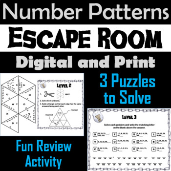 Preview of Number Patterns Review Activity: Escape Room Math Breakout Game