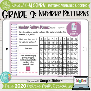 Preview of Number Patterns Grade 2 2020 Ontario Math DIGITAL Strand C Algebra GOOGLE SLIDES