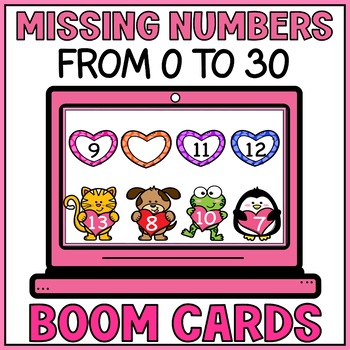 Preview of Valentines Day Missing Number Sequencing Patterns - Math Boom Cards Activity