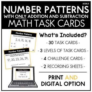Preview of 4.OA.5: Number Patterns With ONLY Addition and Subtraction Task Cards