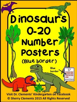 Preview of Dinosaurs Number Posters 0-20 | Classroom Decor | Ten Frames | Number Words