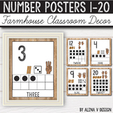 Number Posters 0-20 Farmhouse Theme Rustic Classroom Decor
