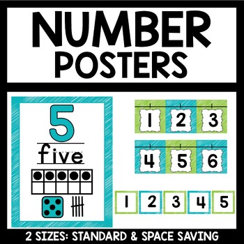 Preview of Number Posters Lime and Teal Classroom Decor