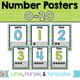Number Posters 0-20 in lime, turquoise, and purple